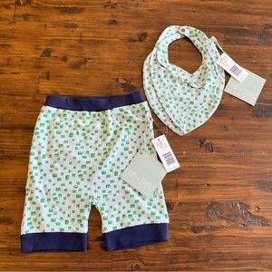 Finn + Emma Baby 100% Organic Cotton Shorts & Bib Robot Print Blue‎ 12-18 M New